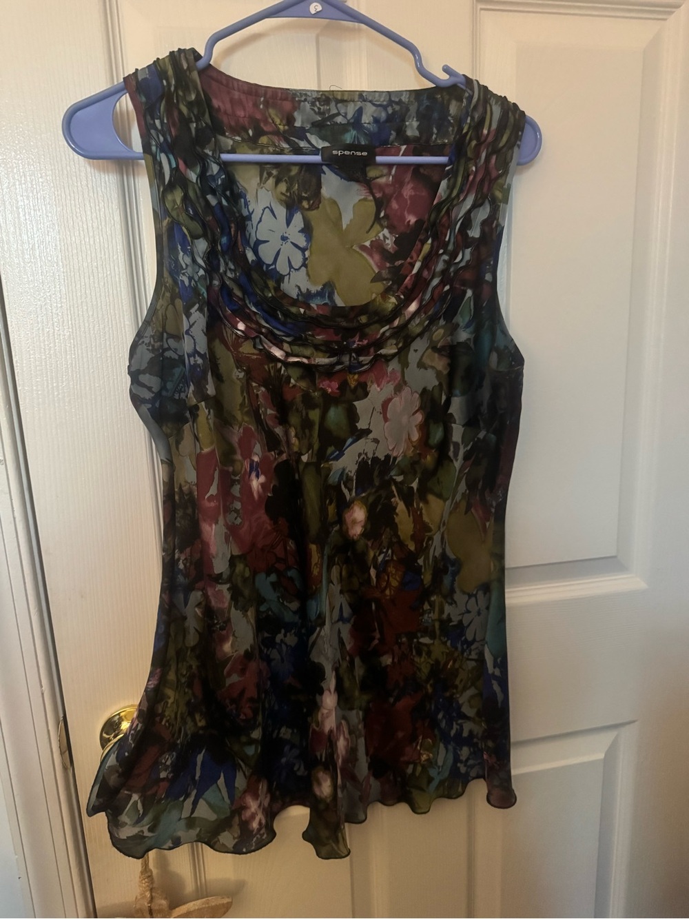 Spense Olive Green Floral Sheer Cowl Neck Sleeveless Camisole